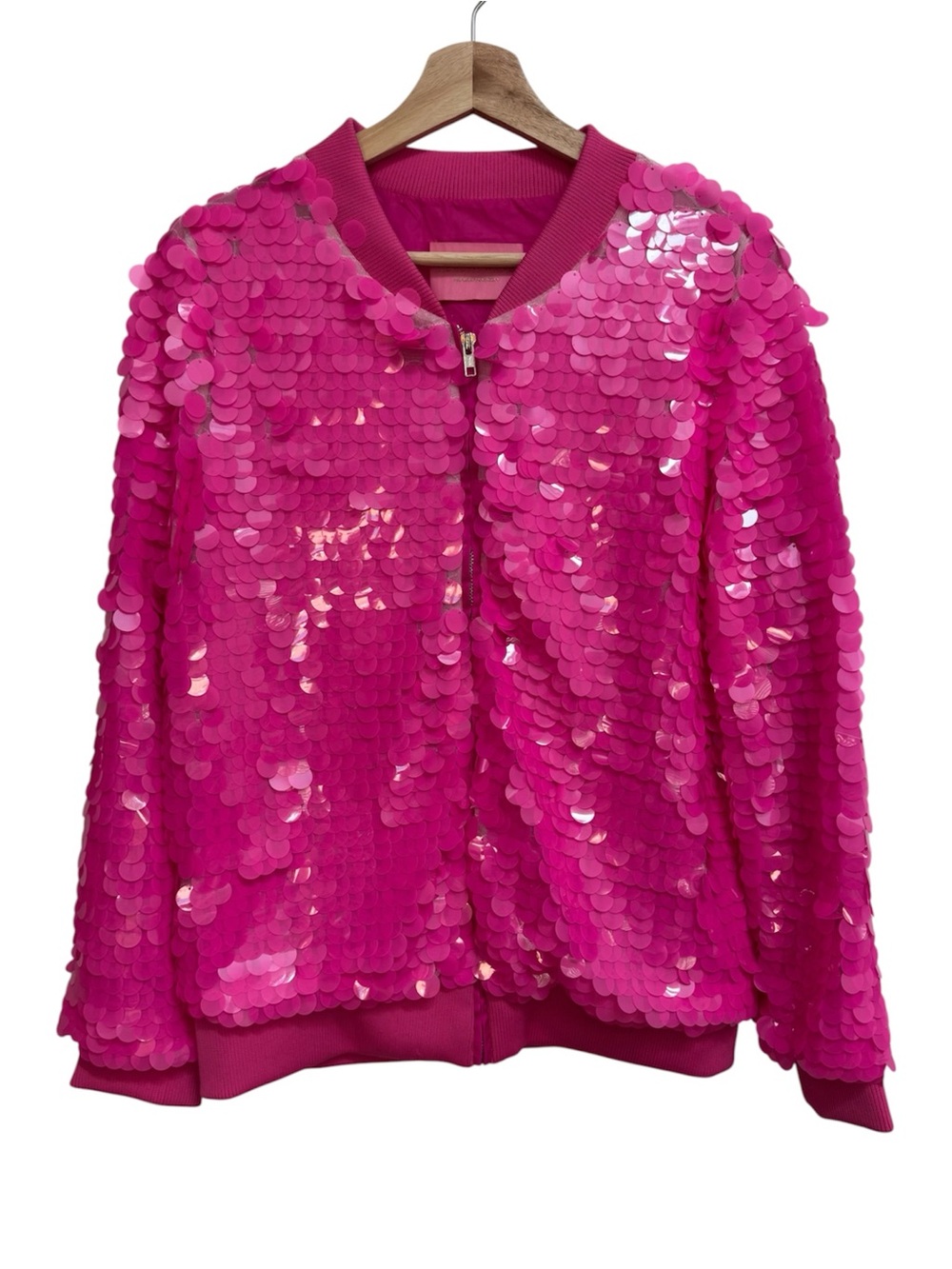 Azalea Wang Sequin Bomber Jacket Women's Medium Pink Playful Layer Dopamine